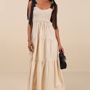 Lulus Bembe Beige Tie-Strap Tiered Maxi Dress